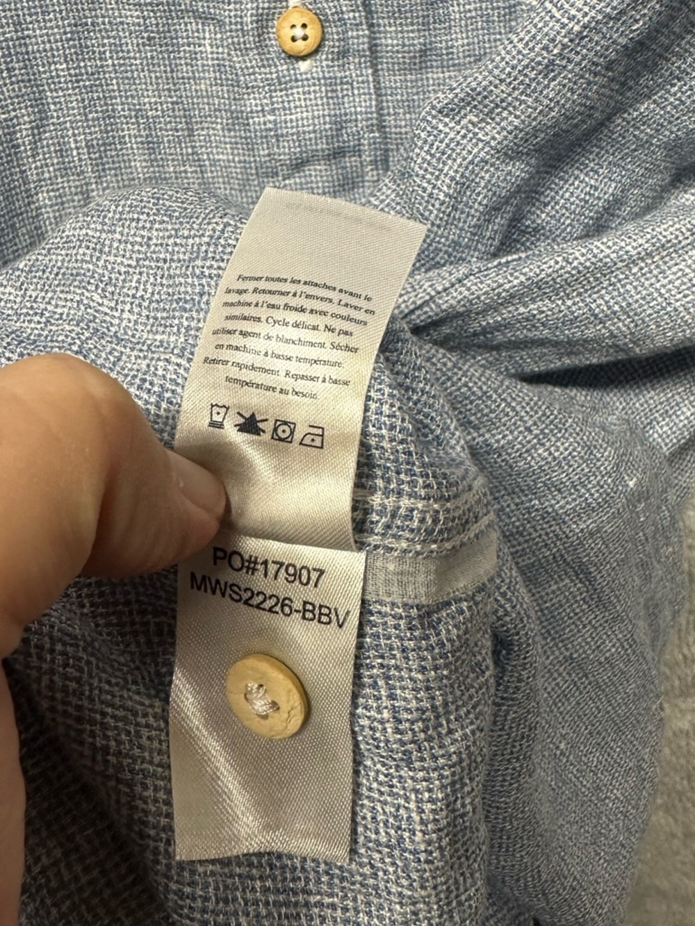 Faherty Linen Short Sleeve Button Up Shirt Blue Textured Pocket Top Size Large - Picture 5 of 8